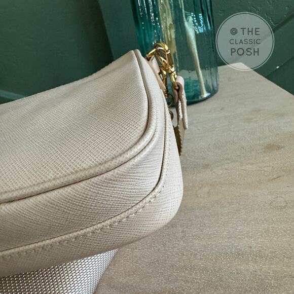 EUC Prada Re-edition Saffiano Mini Beige Crossbody Bag Gold HW - Picture 4 of 12